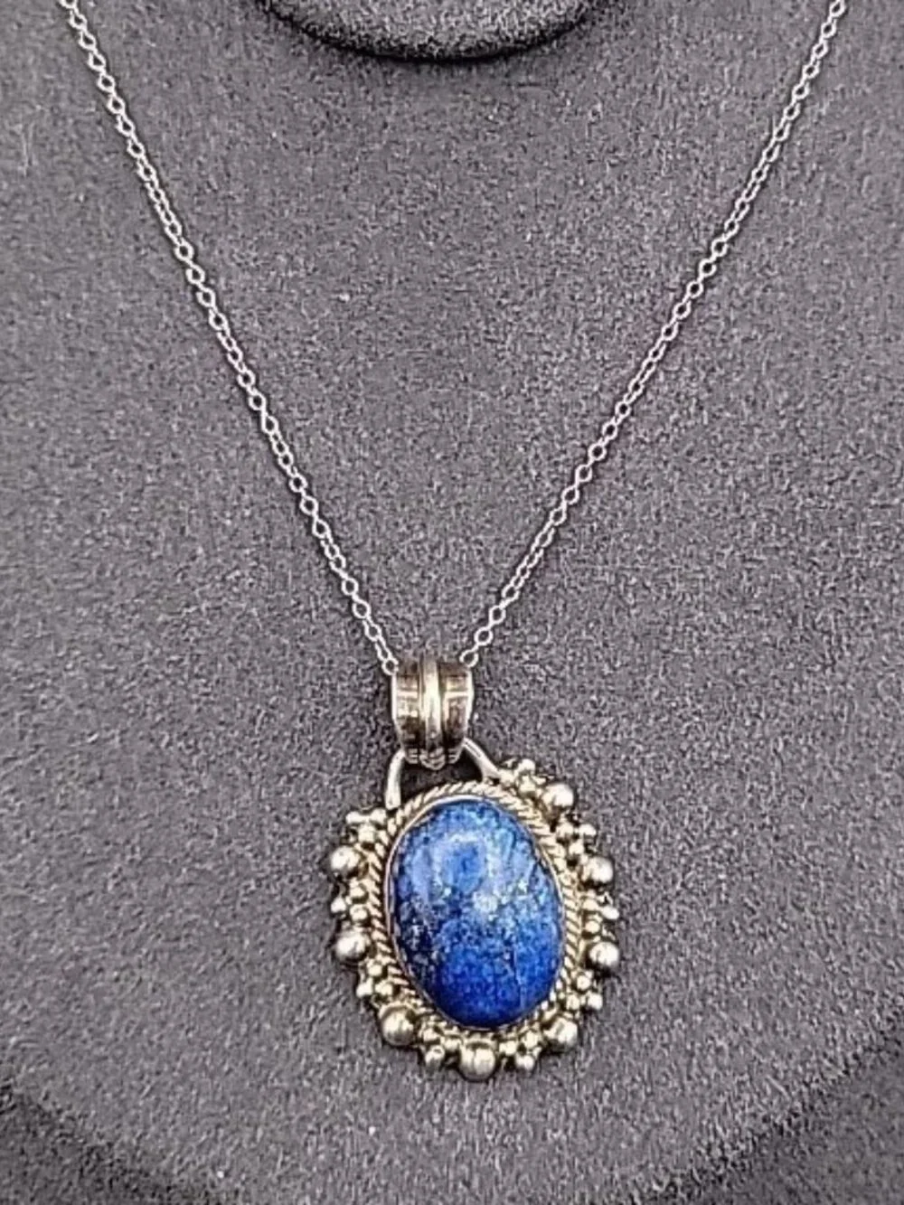 Sterling Silver & Lapis Lazuli Bubble Pendant Necklace 925 18" Chain 8.78 grams - Picture 2 of 14
